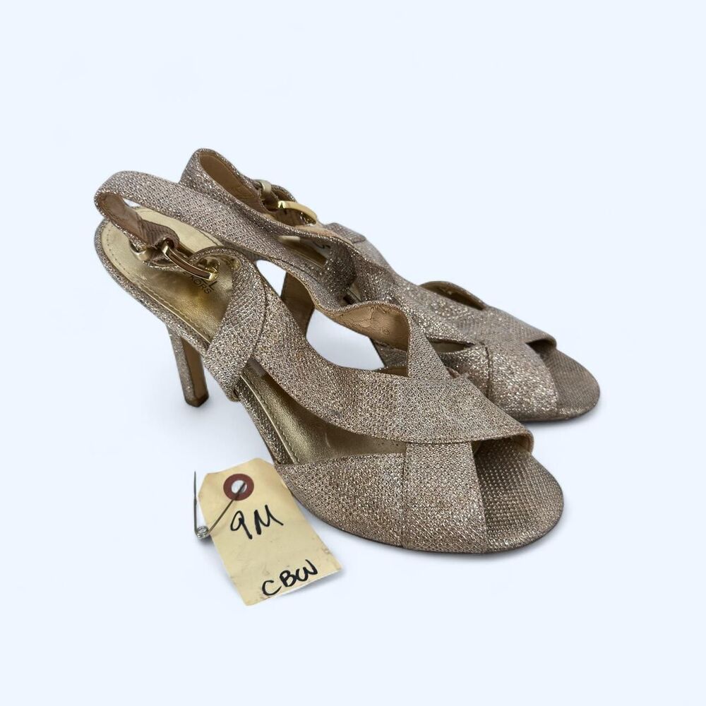 Michael Kors Becky Gold Glitter Crisscross Slingback Stiletto Heels Size 9